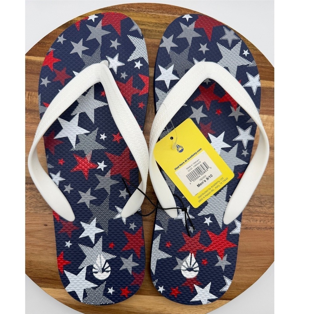 O'Rageous Men's Size‎ 9/10 Patriotic Stars Flip Flops Red White Blue New 0190